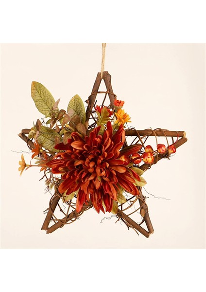 1 Adet, Yapay Beş Köşeli Yıldız Krizantem Yeşil Yapraklı Kapı Çelengi, Dört Mevsim Ön Kapı Çelengi Iç Mekan Dış Mekan Için Aydınlatır (30CM) (Yurt Dışından) fırsatları