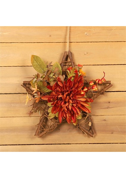 1 Adet, Yapay Beş Köşeli Yıldız Krizantem Yeşil Yapraklı Kapı Çelengi, Dört Mevsim Ön Kapı Çelengi Iç Mekan Dış Mekan Için Aydınlatır (30CM) (Yurt Dışından) indirimleri