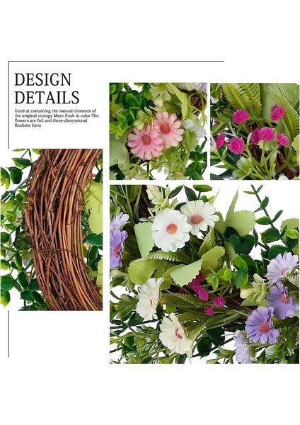 1 Adet, Yeşil Yapraklı Yapay Kapı Çelengi (Küçük Kır Çiçekleri, 45CM) (Yurt Dışından) fırsatları