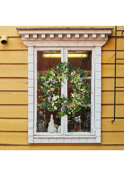 1 Adet, Yeşil Yapraklı Yapay Kapı Çelengi (Küçük Kır Çiçekleri, 45CM) (Yurt Dışından) indirimleri