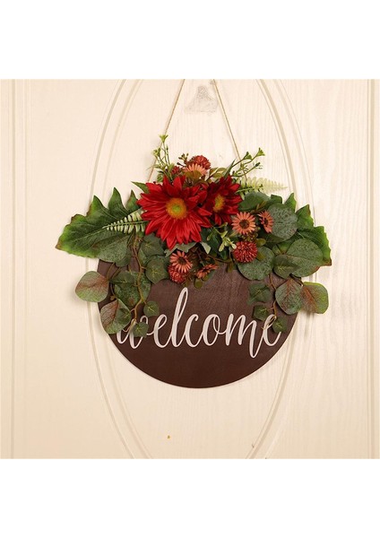1pc, Ayçiçeği Baskılı Yuvarlak Ahşap Hoş Geldiniz Tabelası Kapı Çelengi, Kırmızı Ayçiçeği Okaliptüs (Yurt Dışından) modelleri