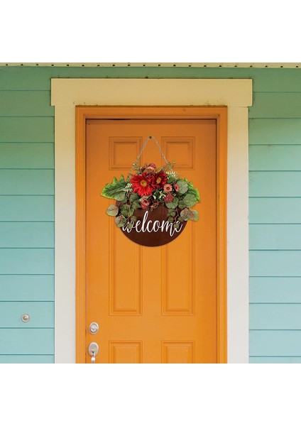 1pc, Ayçiçeği Baskılı Yuvarlak Ahşap Hoş Geldiniz Tabelası Kapı Çelengi, Kırmızı Ayçiçeği Okaliptüs (Yurt Dışından) fırsatları