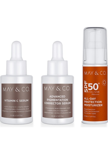Koyu Leke Karşıtı Cilt Bakım Seti + Spf 50 Güneş Koruyucu Krem