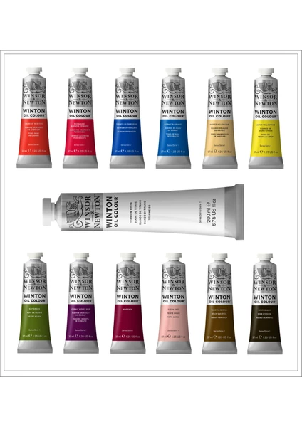 Winsor & Newton Winton 12 Renk 37ML + 200 Ml. Titanium White Premium Yağlıboya Seti