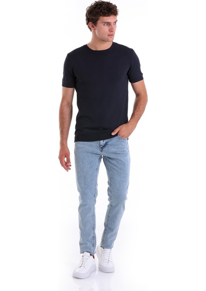 Lacivert Slim Fit Düz Bisiklet Yaka Rayon Tişört