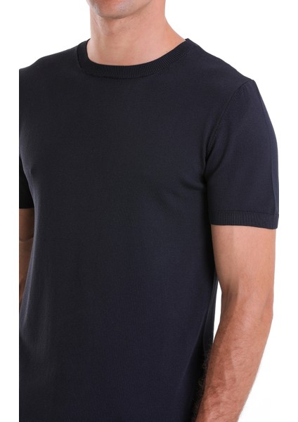 Lacivert Slim Fit Düz Bisiklet Yaka Rayon Tişört