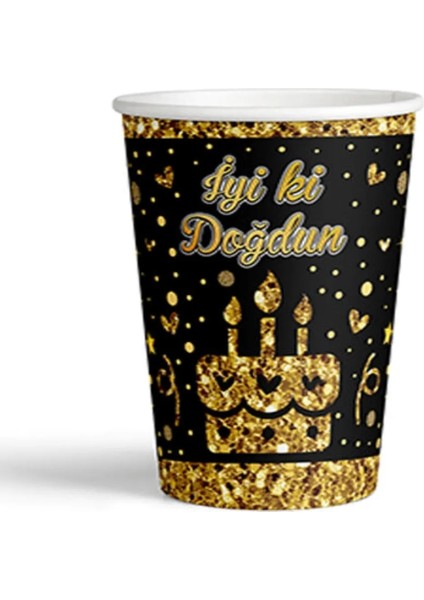 Karton Tabak Bardak Gold Iyiki Doğdun 8'li Set