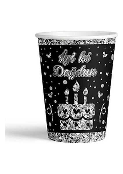 Karton Tabak Bardak Gümüş iyiki Doğdun 8'li Set modelleri