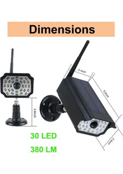30LED Siyah Kamera Görünümlü Solar Hareket Sensörlü Bahçe Duvar Garaj Aydınlatması