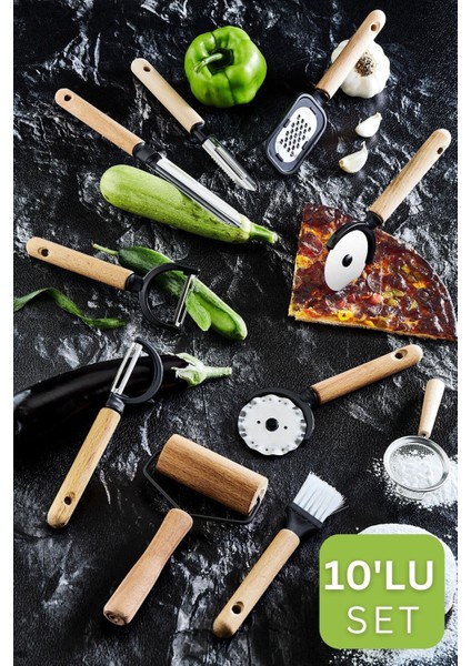 10 Parça Bambu Saplı Pratik Mutfak Gereçleri Hamur Sebze Şekillendirici Kesici Seti