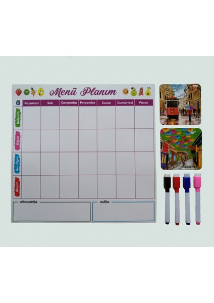Giftsturkiye Magnet Menü Planım 33X32 cm Silinebilir Mıknatıslı Yazı Panosu - Buzdolabı Magneti Bardak Altlığı .