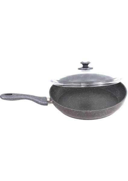 Cam Kapaklı Tek Saplı Granit Tava 26CM