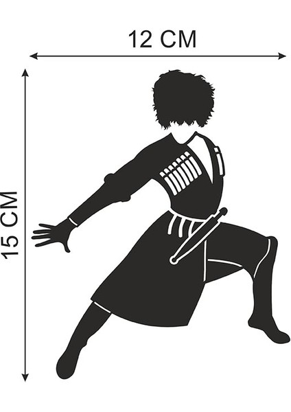 Kafkas Çerkes Dansçı Folyo Kesim Etiket (Siyah-Sağ) 15 cm