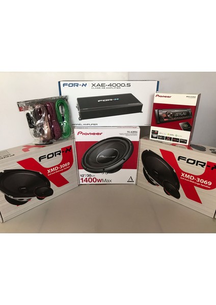 Midrange Pro Ses Sistemi Tam Takım- Forx 5 Kanal Anfi - Oval Midrange 4 Adet - Pıoneer Wofer- Pıoneer Teyp- Kablo Set