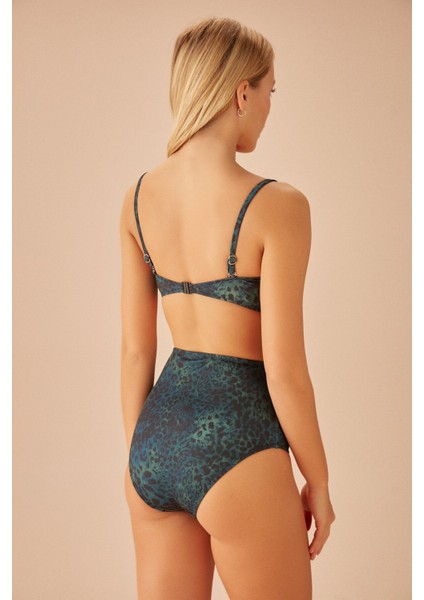 Yüksek Bel Pileli Desenli Bikini Alt