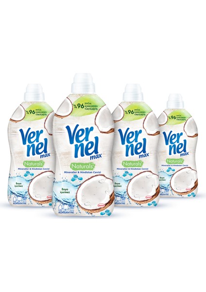 Max Konsantre Çamaşır Yumuşatıcısı 1440 ml (60 Yıkama) Mineraller & Hindistan Cevizi 4'lü