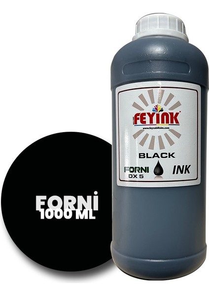 Feyink® Forni Ecosolvent Dijital Baskı Boyası Epson Dx5 Kafa Uyumlu Black (Siyah) -1000ML-