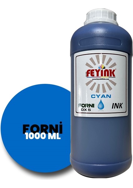 Feyink® Forni Ecosolvent Dijital Baskı Boyası Epson Dx5 Kafa Uyumlu Cyan (Mavi) -1000ML-