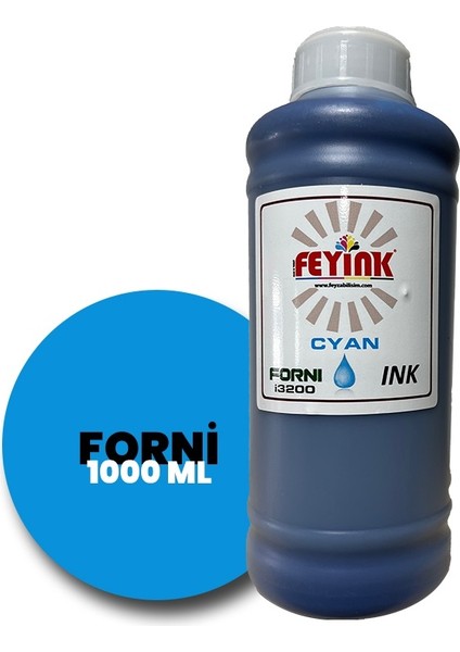 Feyink® Forni Ecosolvent Dijital Baskı Boyası Epson İ3200 Kafa Uyumlu Cyan (Mavi) -1000ML-