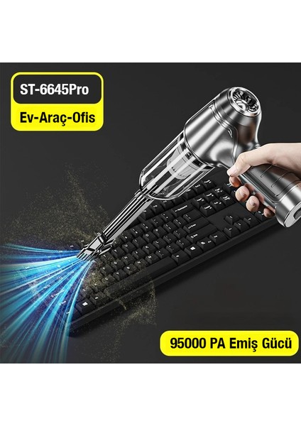 ST-6645 Pro 95000PA Portatif Ev ve Araç Şarjlı El Süpürgesi ALL-35923