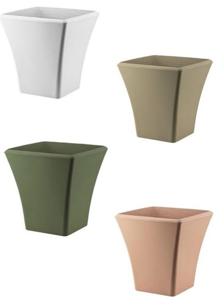 4 Adet Saksı Begonvıl 38 cm Kare Renkli Saksı