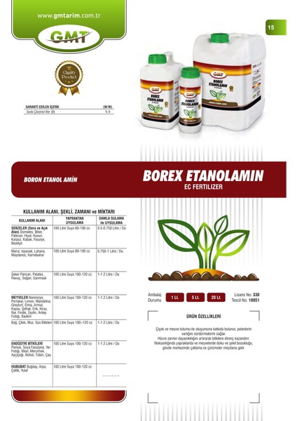 Borex Etanolamin 5 Lt ( Boron Etanol Amin - Sıvı Bor )