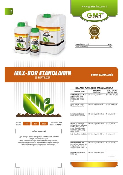 Max Bor Etanolamin 1 Lt ( Boron Etanol Amin - Sıvı Bor ) modelleri
