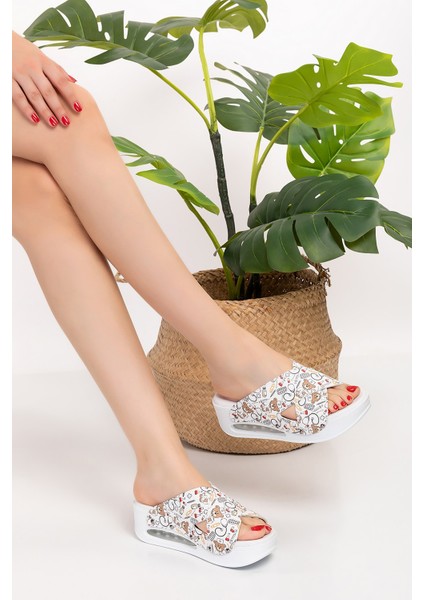 Beyaz Ayıcık Desenli Açık Airmax Ortopedik Terlik