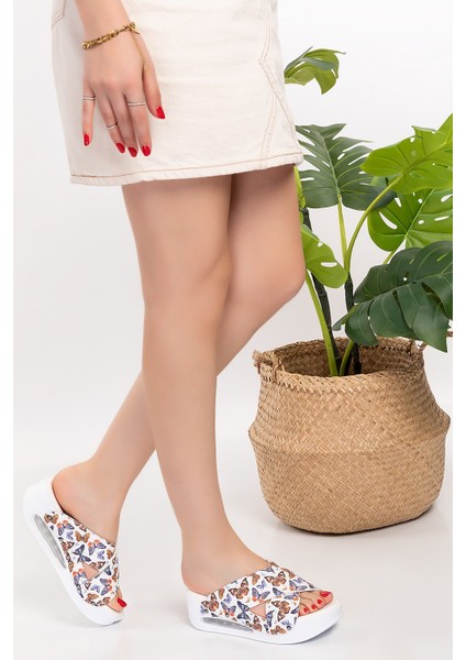 Kahve Kelebek Desenli Çapraz Açık Model Airmax Taban Ortopedik Terlik modelleri