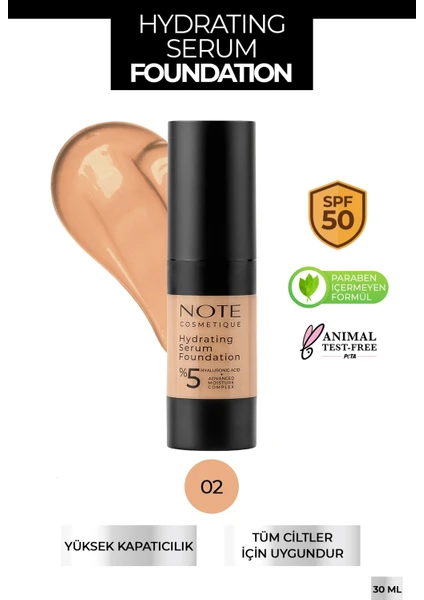 Hydrating Nemlendirici Etkili Hyaluronik Asitli SPF 50 Serum Fondöten 02