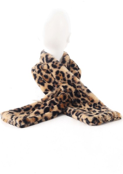 Leopar Desenli Suni Kürk Peluş Kaşkol Boyunluk Atkı Kadın Sonbahar Kış