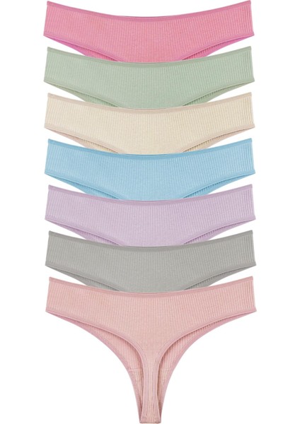 Kadın Fitilli Brazilian Tanga 7 Li Paket Set - Açık Renk