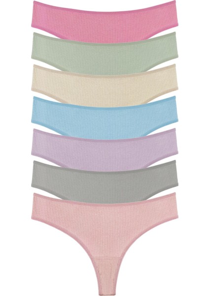 Kadın Fitilli Brazilian Tanga 7 Li Paket Set - Açık Renk