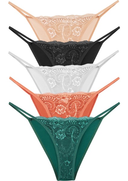 Kadın Ipli Dantelli Slip 5li Külot Set Karışık Renkler KTS3063 fiyatları