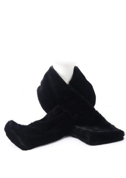 Siyah Suni Kürk Peluş Kaşkol Boyunluk Atkı