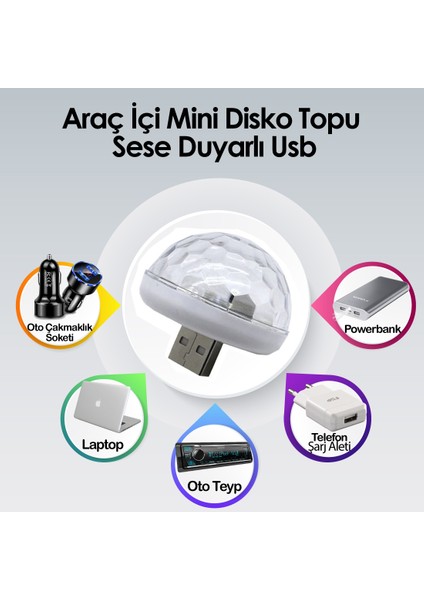 Araç Içi Oto Araba Disko Topu Sese Duyarlı LED USB LED Lamba