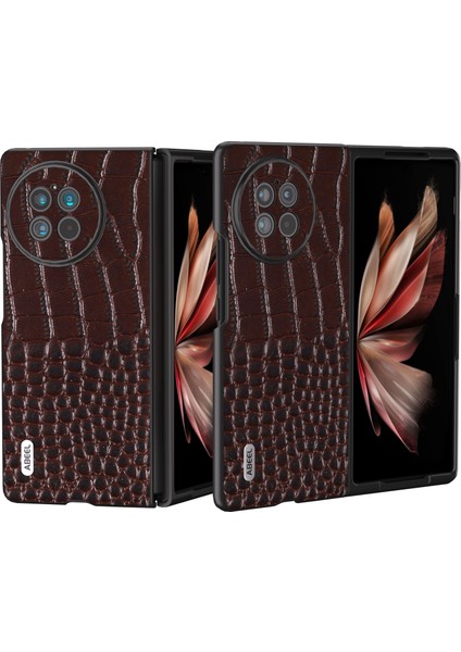 Vivo x Fold2 Kahve Için Gerçek Deri Timsah Desen Kılıfı (Yurt Dışından)