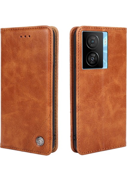 Vivo Iqoo Z7X Brown Için Magnetik Olmayan Retro Telefon Kılıfı (Yurt Dışından)