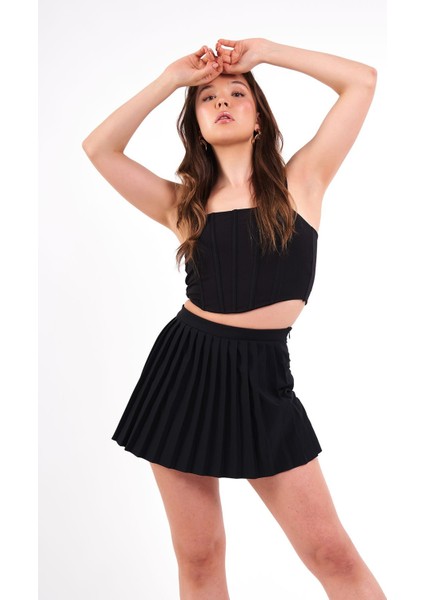 Siyah Asimetrik Baretli Crop Bluz fiyatları