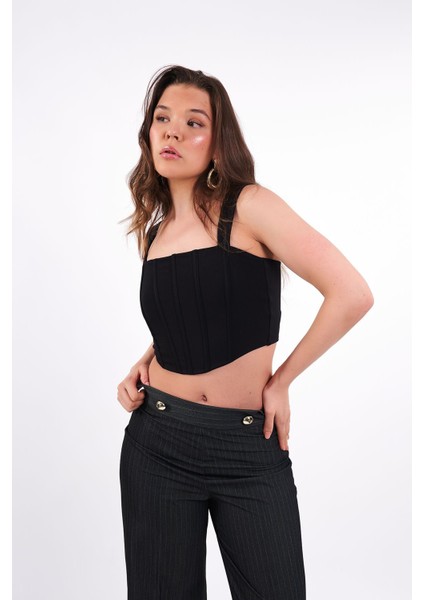 Siyah Asimetrik Baretli Crop Bluz indirimleri