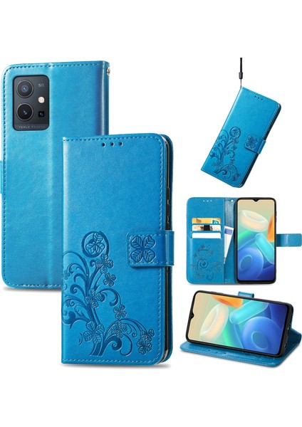 Vivo Y55 5g Mavi Için Dört Yapraklı Yonca Deri Kasa (Yurt Dışından)