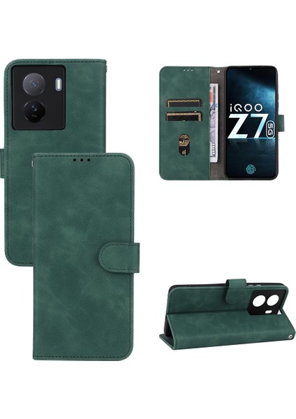 Cilt Fe Deri Telefon Kılıfı Vivo Iqoo Z7 Yeşil (Yurt Dışından)