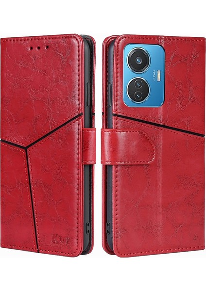 Vivo Y55 4g Kırmızı Için Geometrik Pu Kılıf (Yurt Dışından) fiyatları
