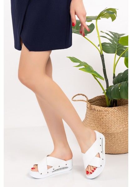 Beyaz Renk Çarpraz Model Açık Airmax Taban Ortopedik Terlik fırsatları