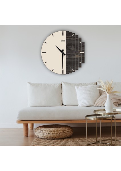 LandiWork Ahşap Geometrik Yuvarlak Duvar Saati, Modern Duvar Saati, Geometrik Duvar Saati 005