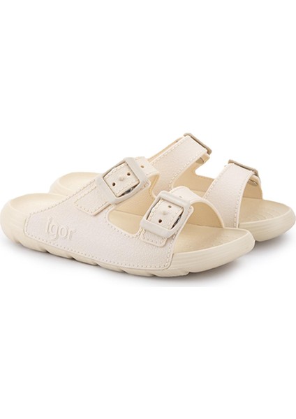 Unisex Fildişi Sandalet Tokalı Düz Taban Kauçuk Malzeme ile Kız Çocuklar İçin
