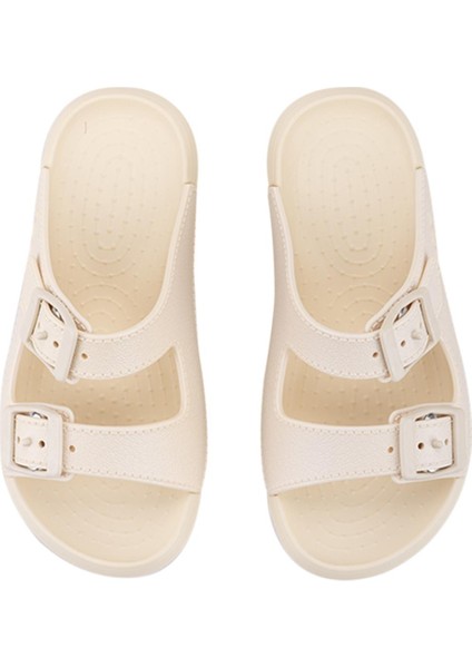 Unisex Fildişi Sandalet Tokalı Düz Taban Kauçuk Malzeme ile Kız Çocuklar İçin modelleri