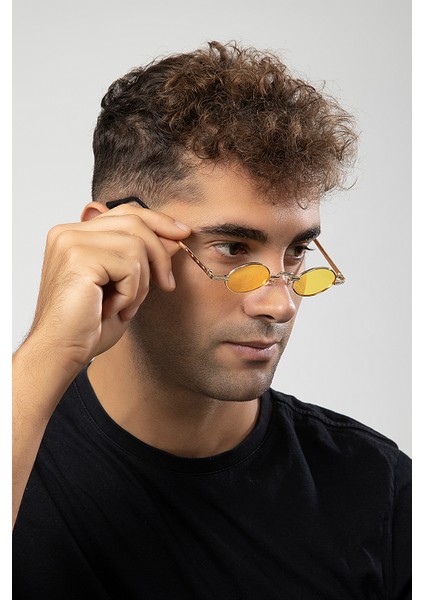 Minimal Retro Metal Elips Çerçeve Erkek Güneş Gözlüğü