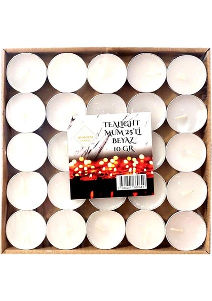 Parti Adresi Dekoratif Mum Tealight Mum 10 Gr. 25'li Beyaz