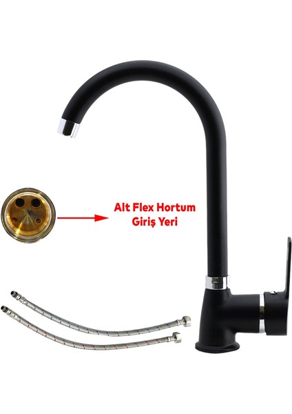 Banyo Lavabo Musluğu Siyah Bataryası Mix Eyve Sıcak Soğuk Çift Su Girişli Çeşmesi 34 cm